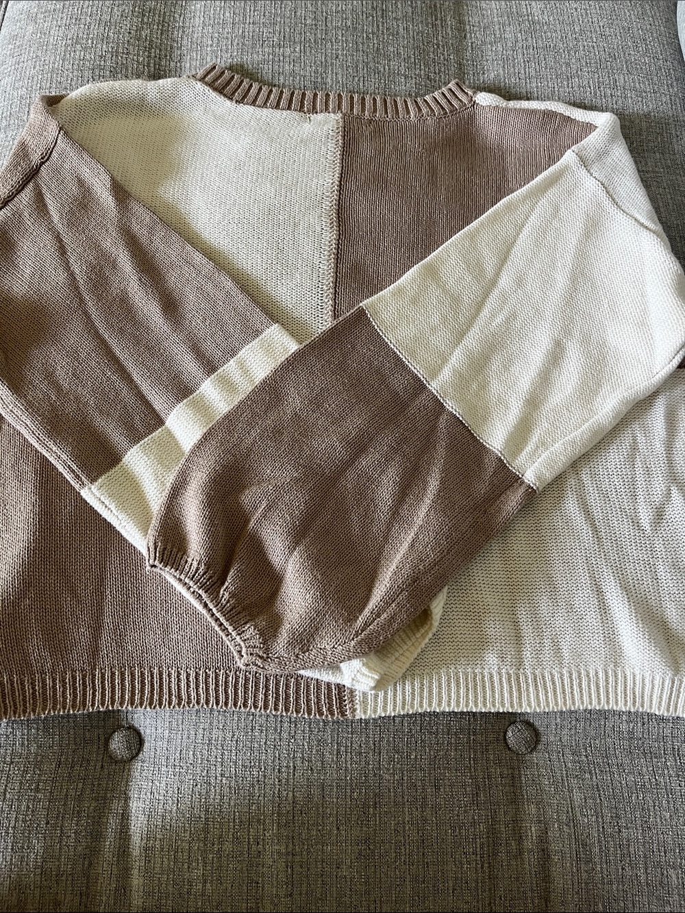 Z Supply Women’s M Lightweight Solange Color Block Check Taupe Sweater - Picture 9 of 10